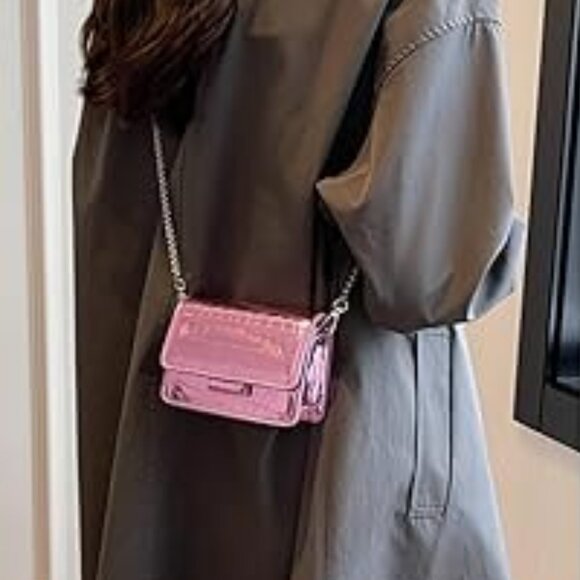 Neiman Marcus Pink Croco Leather Design Mini Crossbody Bag - Picture 1 of 4